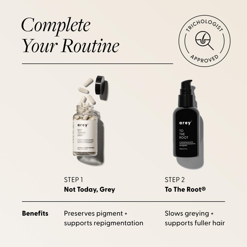 Arey To The Root Hair Serum for Women & Men | Slows Grey Hair Growth & Preserves Pigment in 3-6 Months | Promotes Healthier Hair & Adds Volume | Vegan, Oil-Free, Scent-Free Formula (1 Month)