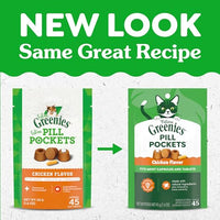 Thumbnail for Greenies Feline Pill Pockets for Cats Natural Soft Cat Treats, Chicken Flavor, 1.6 oz. Pouch (45 Treats)