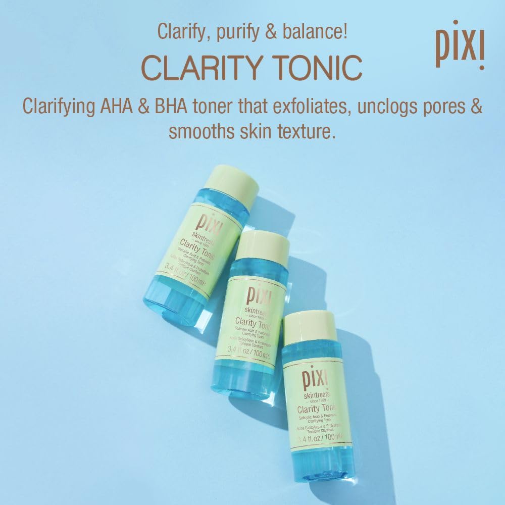 Pixi Beauty Clarity Tonic 100ml, AHA & BHA Toner | Minimize Pores, Promote A Clearer, Healthier Complexion, 3.4 Fl Oz
