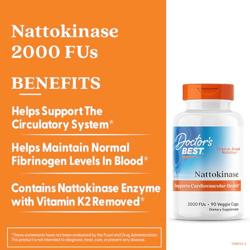 Doctor's Best Nattokinase 2000 FU Supplement for Men & Women - Supports Blood Flow, Heart Health, & Healthy Circulation, Nattokinase Enzyme Sourced from Japanese Natto, Capsule Form - 90 Veg Caps
