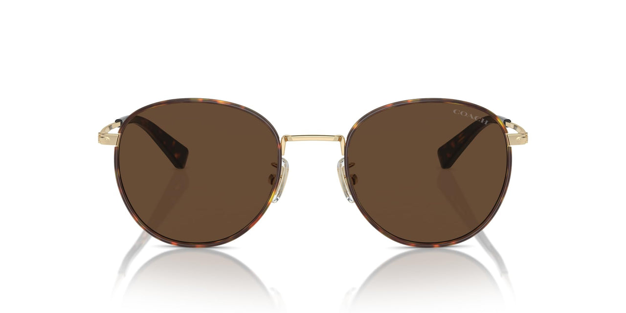 COACH Men's HC7163 Round Sunglasses, Light Gold/Dark Tortoise/Brown Solid, 52 mm