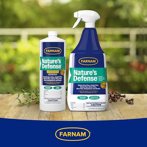 Farnam Nature’s Defense Concentrate, Water-Based Botanical Fly Repellent Spray for Horses, Ideal for Sensitive Skin, 32 oz