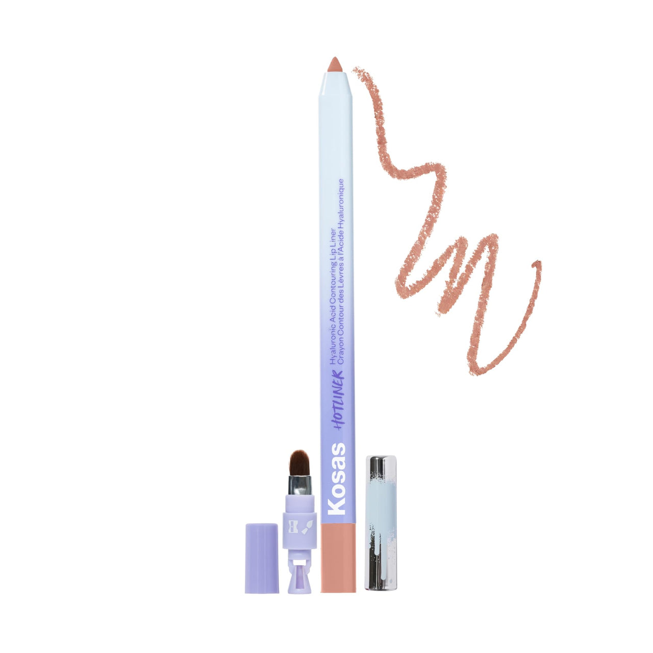 Kosas Hotliner Retractable Lip Liner Pencil with Built-In Brush & Sharpener - Easy Contouring, Hydrating, Long-Lasting - Pigmented Creamy Texture for Plumping Lips - Hyaluronic Acid & Konjac -100