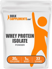 Thumbnail for BulkSupplements.com Whey Protein Isolate Powder - Unflavored Whey Protein Powder, Nutritional Supplement - Gluten Free, 30g per Serving, 1kg (2.2 lbs) (Pack of 1)