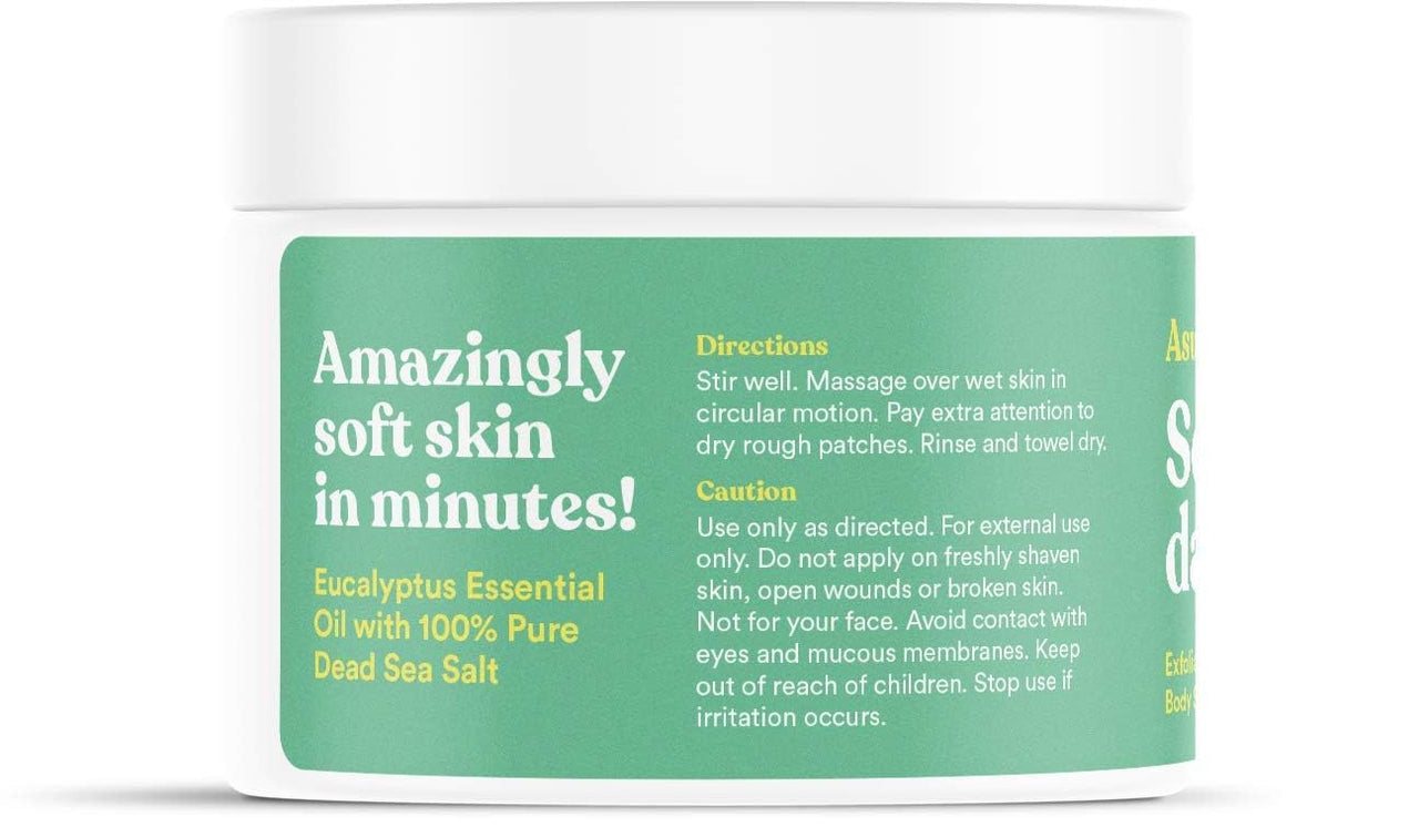 ASUTRA Dead Sea Salt Essential Oil Body Scrub Exfoliator and Dry Brush Bundle (Invigorating Eucalyptus), 16 oz - Ultra Hydrating, Gentle, & Moisturizing - Coconut, Eucalyptus, and Marjoram Oils