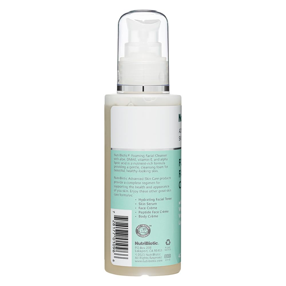 NutriBiotic – Foaming Facial Cleanser, 4.2 Fl Oz | with Aloe, GSE, DMAE, Vitamin C Ester, Tocotrienols & Alpha Lipoic Acid | Vegan & Paraben Free | Great for Everyday Use!