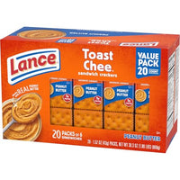 Thumbnail for Lance Sandwich Crackers, ToastChee Peanut Butter, 20 Individually Wrapped Packs, 6 Sandwiches Each