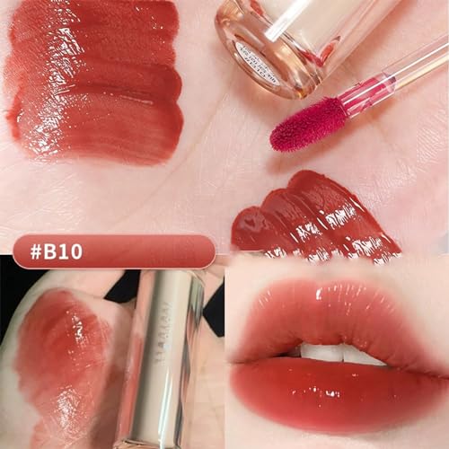 Ice Watery Lip Gloss, Mirror Tea Jelly Light Lip Glaze, Moisturizing Nonstick Liquid Lipstick (#B10 Persimmon)
