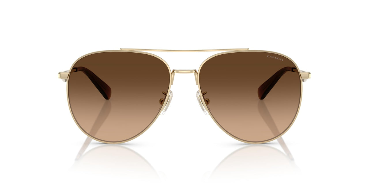 COACH Women's HC7169 Metal C Hardware Aviator Sunglasses, Shiny Light Gold/Brown Gradient, 57 mm