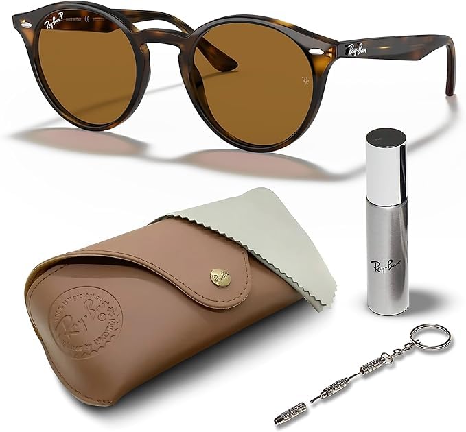 Ray-Ban RB2180 POLARIZED Round Shaped Sunglasses for Men & Women – Includes Official Rayban Eyewear Kit – Ideal Formal & Casual Wear Sunglasses – B-15 Brown Lens