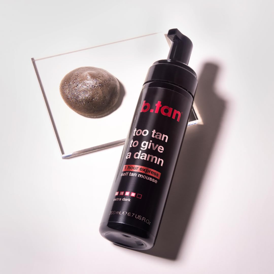 b.tan Ultra Dark Self Tanner Mousse | Too Tan - Best, 1 Hour Express Sunless Tanning Foam, Gold Bronzing Glow, No Fake Tan Smell, Face & Body, Vegan, Cruelty & Paraben Free, 6.7 Fl Oz
