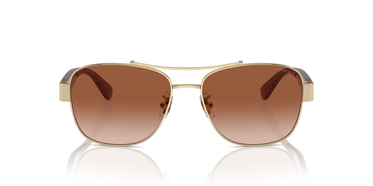 COACH Women's HC7161 Aviator Sunglasses, Shiny Light Gold/Brown Gradient, 56 mm