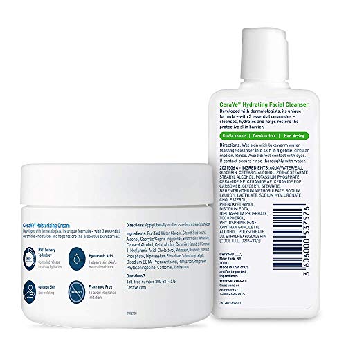 CeraVe Moisturizing Cream and Hydrating Face Wash Trial Combo, 12oz Cream + 3oz Travel Size Cleanser
