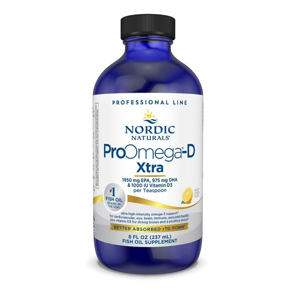 Nordic Naturals ProOmega-D Xtra Liquid, Lemon Flavor - 8 oz - 3400 mg Omega-3 + 1000 IU D3 - High-Potency Fish Oil - EPA & DHA - Brain, Eye, Heart, & Immune Health - Non-GMO - 48 Servings