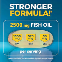 Thumbnail for Viva Naturals Triple Strength Omega 3 Fish Oil Pills – 2500 mg High-Potency Formula with 2250 mg Omega 3 Fatty Acids (Including EPA, DHA, DPA) in rTG Form for Absorption – IFOS Certified, 90 Softgels