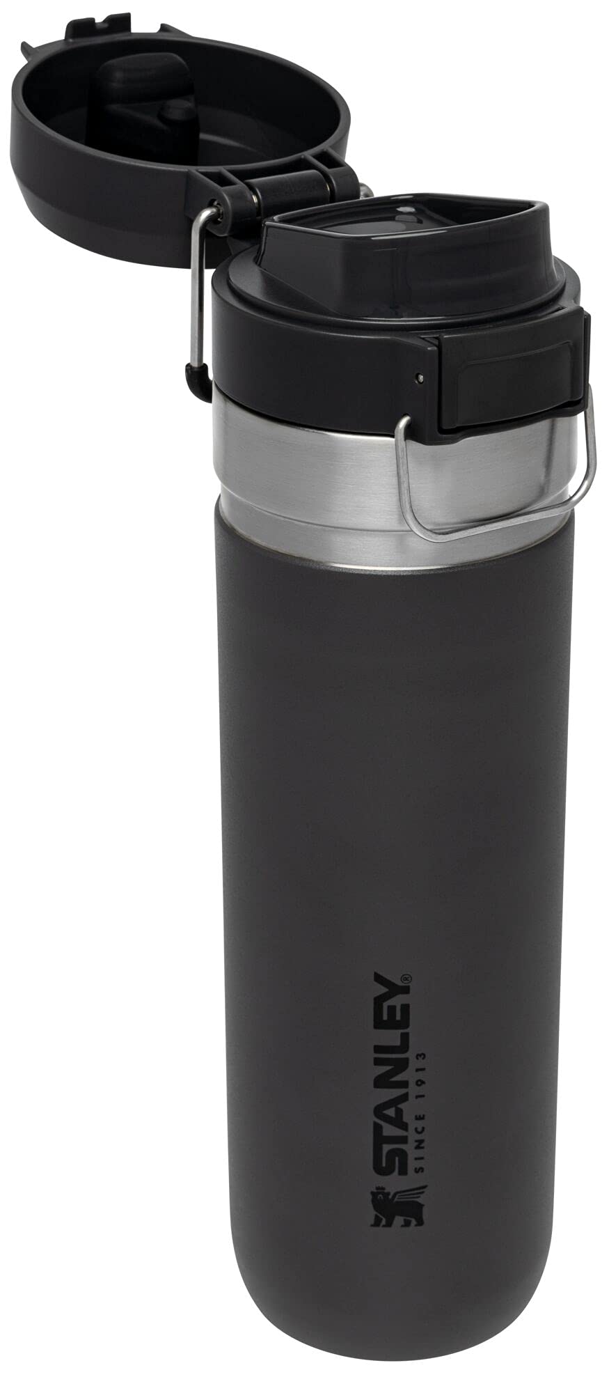 Stanley Quick Flip GO Water Bottle 24 oz | Push Button Lid | Leakproof and Packable for Travel and Sports | Insulated Stainless Steel | BPA-Free | Charcoal