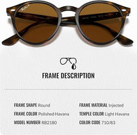 Thumbnail for Ray-Ban RB2180 POLARIZED Round Shaped Sunglasses for Men & Women – Includes Official Rayban Eyewear Kit – Ideal Formal & Casual Wear Sunglasses – B-15 Brown Lens