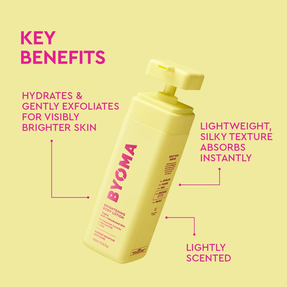 BYOMA Brightening Body Lotion - For Dull, Dehydrated Complexion - Creamy Moisturizer with Niacinamide + Urea - Evens Tone & Supports Barrier - 13.52 fl oz