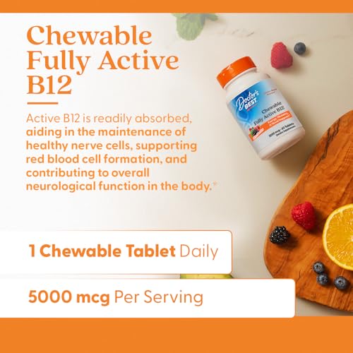 Doctors Best Chewable Fully Active Methyl B12, Methylcobalamin, Energy, Memory, & Mood Support, Non-GMO, Gluten Free, Soy Free, Vegan 60 Tablets