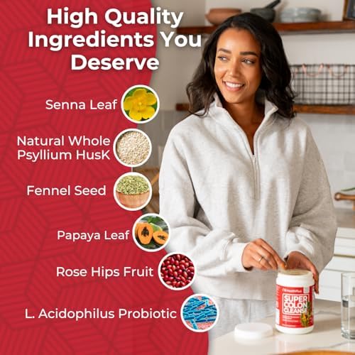 Health Plus Super Colon Cleanse, 12 oz Powder, 68 Servings - Natural Detox, Digestive Constipation Relief, Gentle Gut Cleanse with Psyllium Husk & Senna Leaf