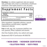 Thumbnail for Bluebonnet Vitamin D3 5000 IU 125 mcg - Strong Bones & Immune Support Supplement for Women & Men* Soy-Free, Gluten-Free, Non-GMO, Vegetarian - Highly Absorbable Vitamin D - 120 Veggie Capsules