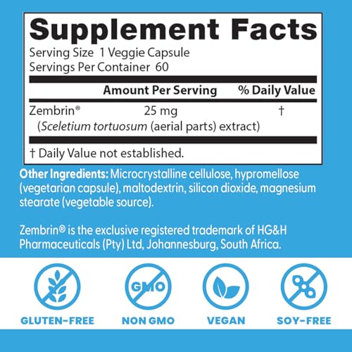 Doctor's Best Calm with Zembrin, Stress & Mood Support, 25mg Veggie Caps, 60Count