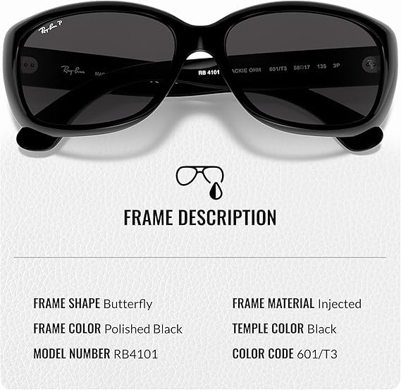Ray-Ban RB4101 JACKIE OHH POLARIZED Butterfly Shaped Sunglasses for Men & Women – Includes Official Rayban Eyewear Kit – Ideal Formal & Casual Wear Sunglasses – Grey Gradient Lens