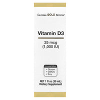 Thumbnail for California Gold Nutrition Vitamin D3, 25 mcg (1,000 IU), 1 fl oz (30 ml)