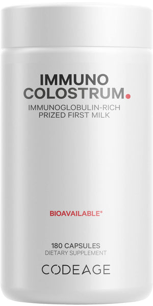 Codeage Colostrum Supplement, Grass-Fed Colostrum - Prized First Milk - Grass-Finished, Freeze-Dried - Vitamins, Immunoglobulins, Growth Factors - Non-GMO, Gluten-Free - 180 Capsules