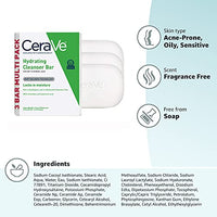 Thumbnail for CeraVe Hydrating Cleanser Bar, Soap-Free Body and Facial Cleanser with 5% Moisturizing Cream, Fragrance-Free, 3-Pack, 4.5 Ounce Each