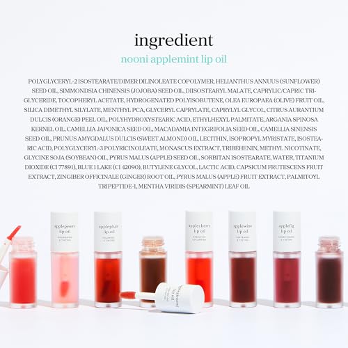 NOONI Korean Lip Oil - Applemint | Long-Lasting, Moisturizing, Plumping, Revitalizing for Dry Lips, Waterproof, No Peel Off, Hydrating, Nourishing Crystal Clear, 0.12 FL Oz