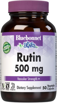Thumbnail for Bluebonnet Nutrition Rutin 500mg (Sophora Japonica) Antioxidant Bioflavonoid for Vascular Support* Vegan, Gluten-Free, Soy-Free - Plant-Based Rutin Supplement - 50 Vegetable Capsules