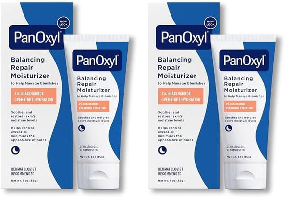 PanOxyl PM Balancing Repair Moisturizer with Niacinamide, Ceramides and Cica, Hydrating Face Moisturizer, Acne Prone Skin and Dry Skin, Non-Comedogenic Night Face Moisturizer, 3 oz (Pack of 2)