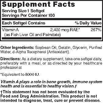Nature's Blend Vitamin A 8000 IU - 100 Softgels - Supports Eye Health, Immune Function for Vision Support
