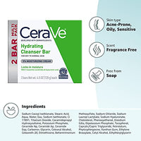 Thumbnail for CeraVe Hydrating Cleanser Bar, Soap-Free Body and Facial Cleanser with 5% Moisturizing Cream, Fragrance-Free, 2-Pack, 4.5 Ounce Each