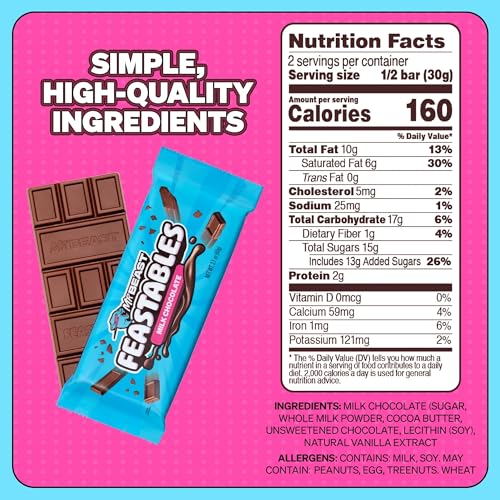 Feastables by MrBeast Milk Chocolate KING Size Chocolate Bar, 2.1oz (60g), 10 count