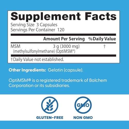 Doctor's Best MSM Supplement Capsules for Men & Women - Supports Hair, Skin, Nails, Joint Health & Mobility, 3000 mg Per Serving, Delivers Beneficial Sulfur w/ OptiMSM, Gluten Free, Non GMO - 360 Caps