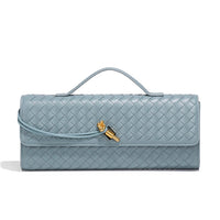 Thumbnail for Covelin Women's Handmade Woven Evening Bag Leather Shoulder Clutch Handbag Fashion Crossbody Purse Light Blue