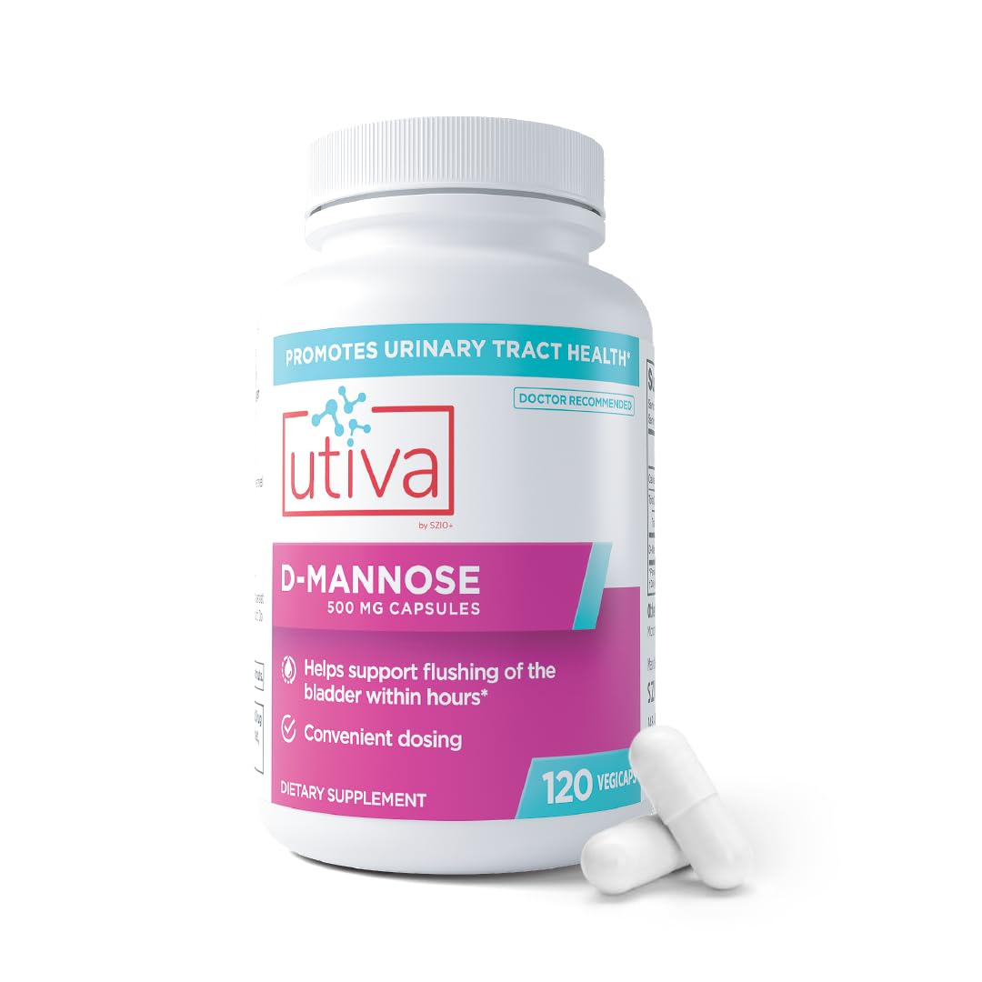 Szio+ Utiva D-Mannose 500mg Capsules – Naturally Flush The Bladder and Urinary Tract – UTI Avoidance – D Mannose Supplements for Women – Supports Urinary Tract Infection Treatments, 120 Capsules