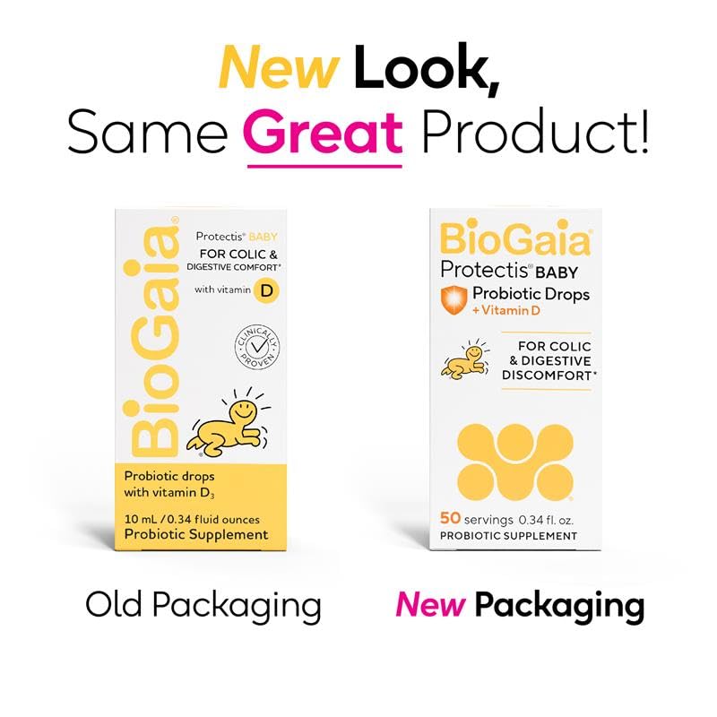 BioGaia Protectis Baby Probiotic Drops | Colic & Gas Relief + Vitamin D | Safe for Newborns | Ease Crying, Fussing, Colic, Gas, Spit-ups & Constipation | No Dairy, Soy & Gluten | 50 Day Supply | 10mL