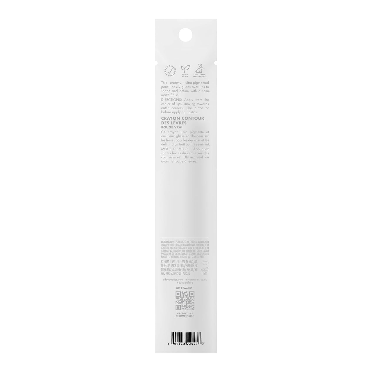 e.l.f. Cream Glide Lip Liner, Highly-Pigmented Pencil For Shaping & Sculpting Lips, Semi-Matte Finish, Vegan & Cruelty-Free, Red Receipt