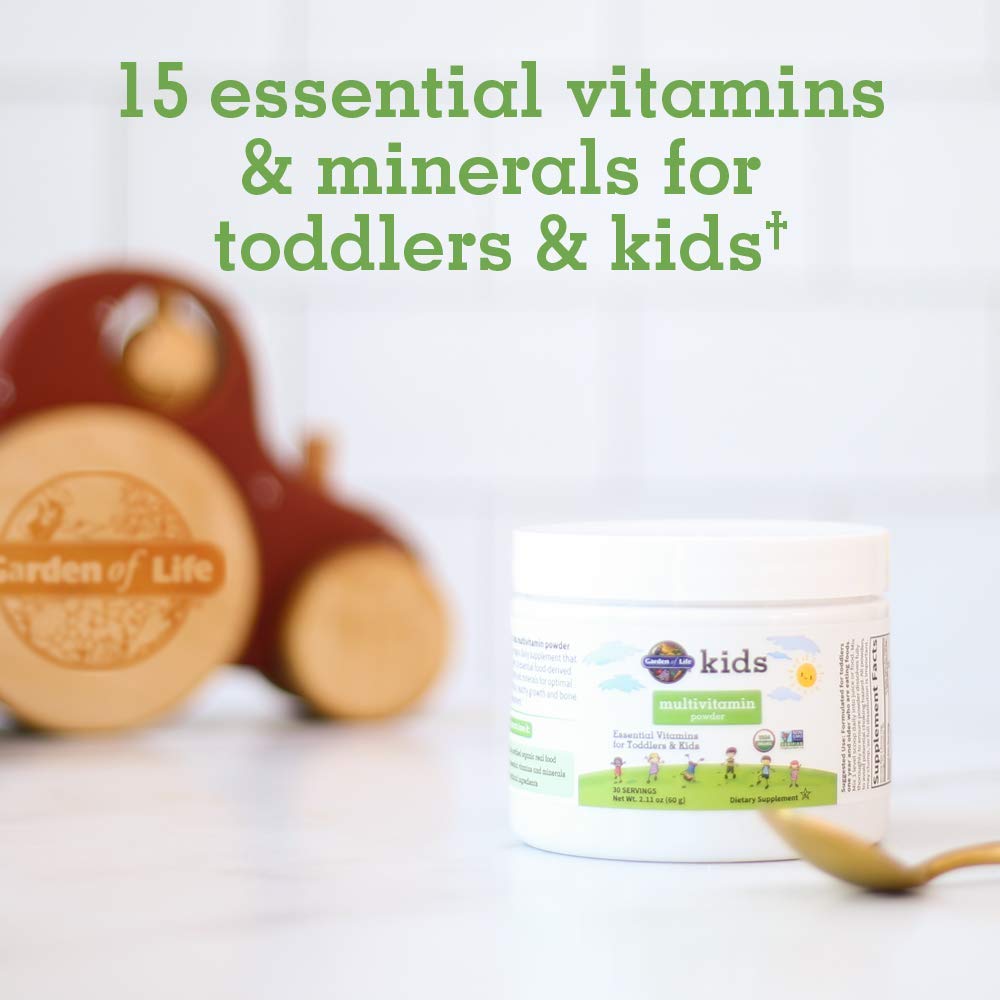 Garden of Life Kids Multivitamin Powder, Daily Vitamins and Minerals for Toddlers & Kids - Organic Toddler Multi Powder With 15 Vitamin C, D3, Zinc for Healthy Growth - Gluten Free - 30 Day Supply