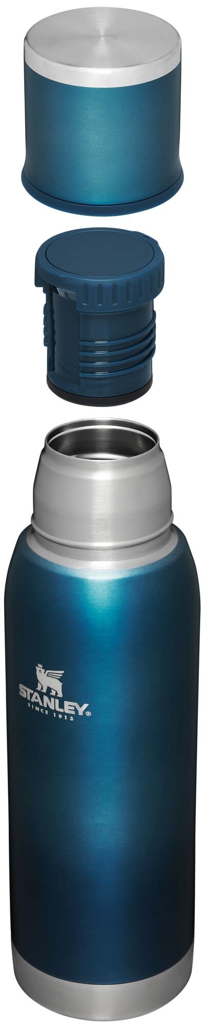 Stanley Adventure-To-Go Vacuum Bottle 25 oz | Wide Mouth with Leakproof Cup Lid | Keep Drinks Hot or Cold | Packable for Travel | Insulated Stainless Steel Thermal Bottle | BPA-Free | Blue Glow