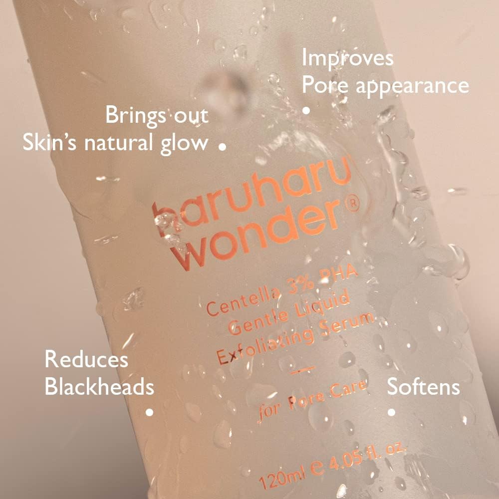 haruharu Wonder Centella 3% PHA Gentle Liquid Exfoliating Serum 4.06 fl oz, Gentle Exfoliator, Formula for Sensitive Skin, Glow Facial Serum, Vegan, Cruelty Free, Korean Skincare