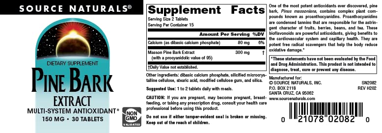 Source Naturals Pine Bark Extract - Multi-System Antioxidant* - 150mg - 30 Tablets