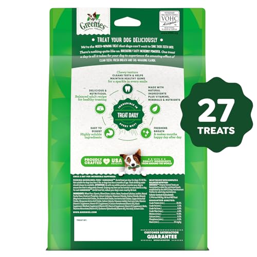 Greenies Veterinarian-Recommended Adult Natural Dental Dog Treats Regular Size, Dog Dental Chews, Original Flavor, 27 oz. Pack, 27 Count