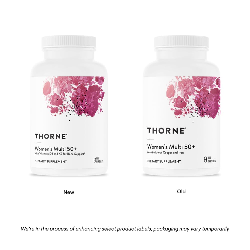 THORNE Women's Multi 50+ - Comprehensive Daily Multivitamin with Vitamins A, B6, B12, C, D, E, K, Zinc & More - Support Heart, Brain, Bone & Immune Health* - 180 Capsules