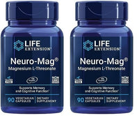 Thumbnail for Life Extension Neuro-mag Magnesium L-threonate, Magnesium L-threonate, Brain Health, Memory & Attention, Gluten Free, Vegetarian, Non-GMO, 90 Vegetarian Capsules (Pack of 2)
