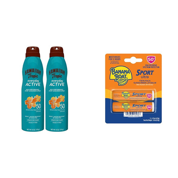 Hawaiian Tropic & Banana Boat Sunscreen SPF 50 Twin Pack Bundle