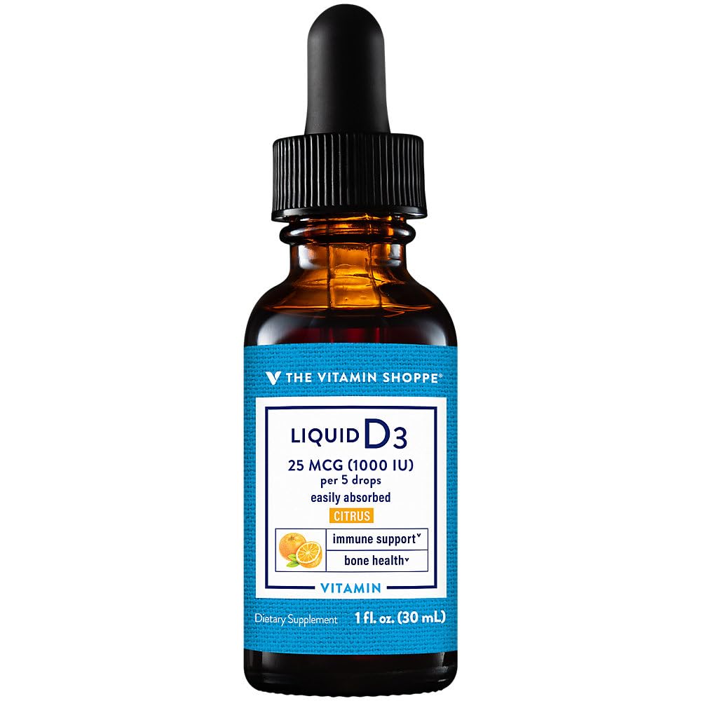 The Vitamin Shoppe Vitamin Liquid D3 1000IU | Supports Bone & Immune Health | Aids in Healthy Cell Growth & Calcium Absorption, Citrus Flavor, 1 Fluid Ounce